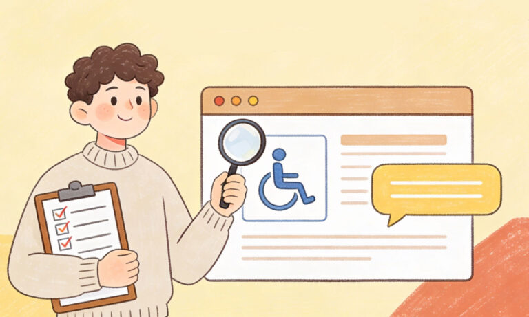 Professionelles Accessibility Audit zur Überprüfung der digitalen Barrierefreiheit einer Webseite, dargestellt auf einem Browser Fenster.