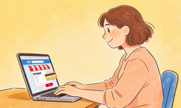 Concentrated customer on a laptop during the payment process at the checkout in a modern webshop