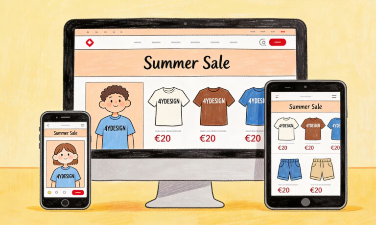 Close-up of various device displays with a modern webshop design in the prototyping stage during UX design planning