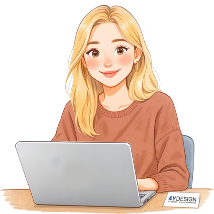 Digitale Illustration zum Thema UX-Design: Eine junge Frau freut sich über die einfache Bedienung einer Webseite