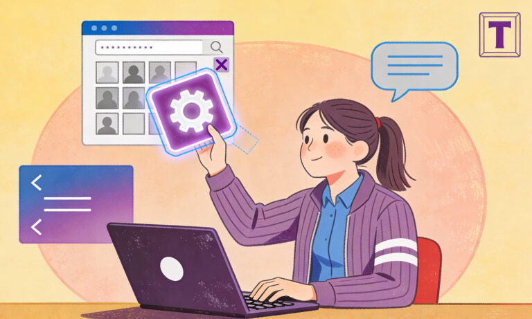 Professionelle Webdesign-Illustration mit Fokus auf User Experience und Interface Design, dargestellt durch grafische Webseiten-Elemente und Symbole in modernem Blau.